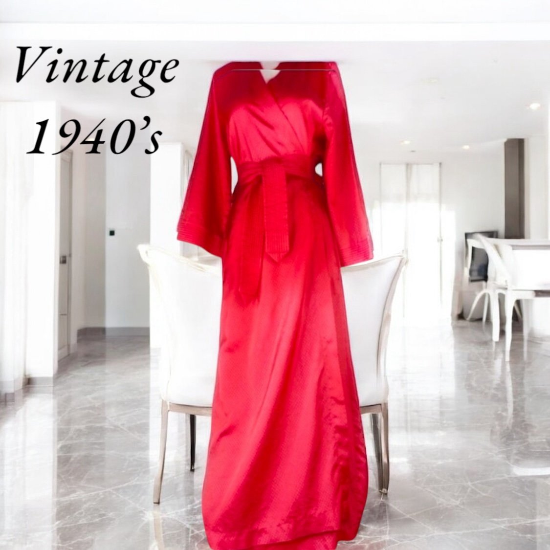 Authentic Vintage late 1940’s Robe Movie Star Glam Red Kimono