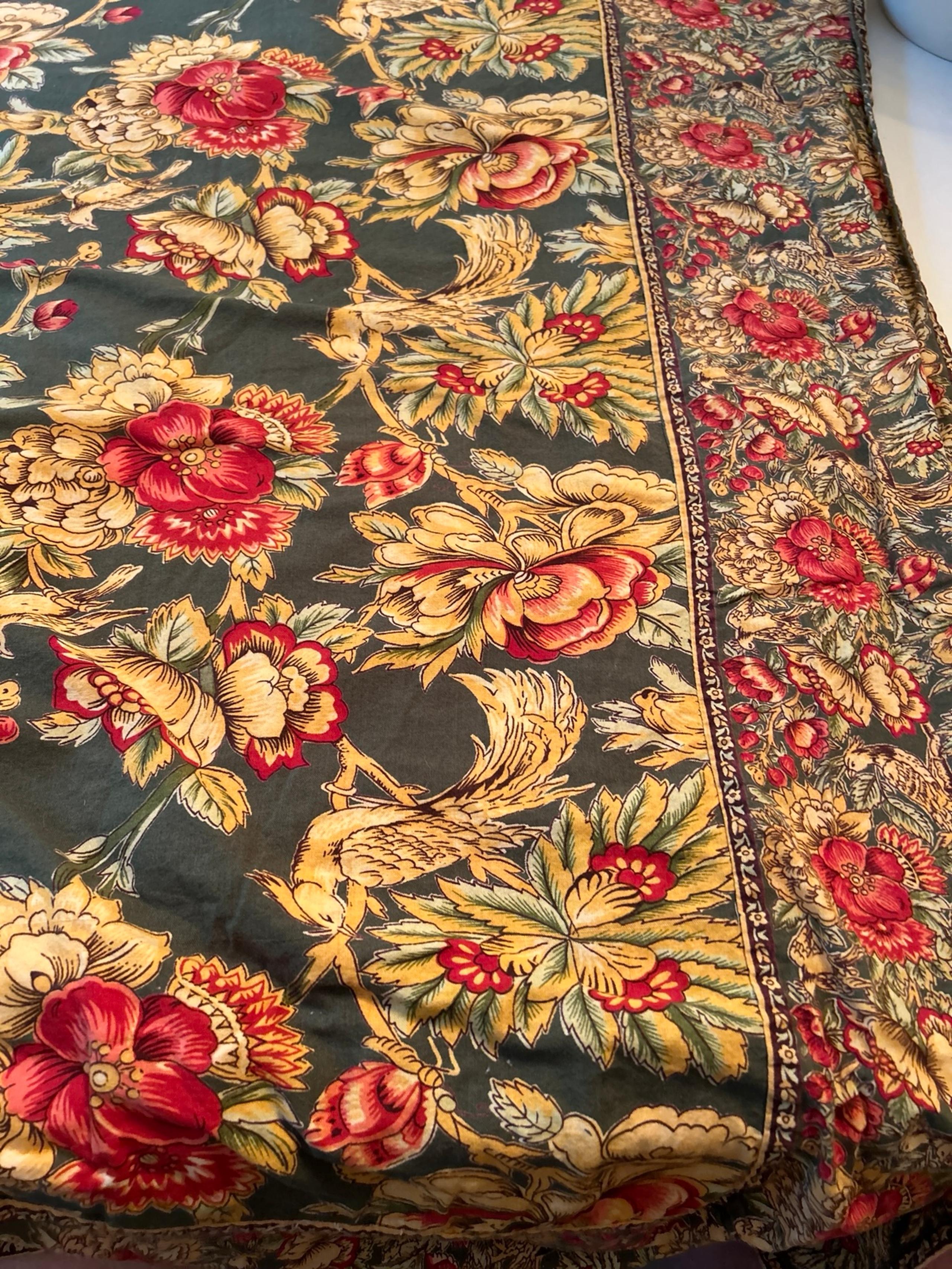April Cornell Table Cloth Green Red Gold Pheasant