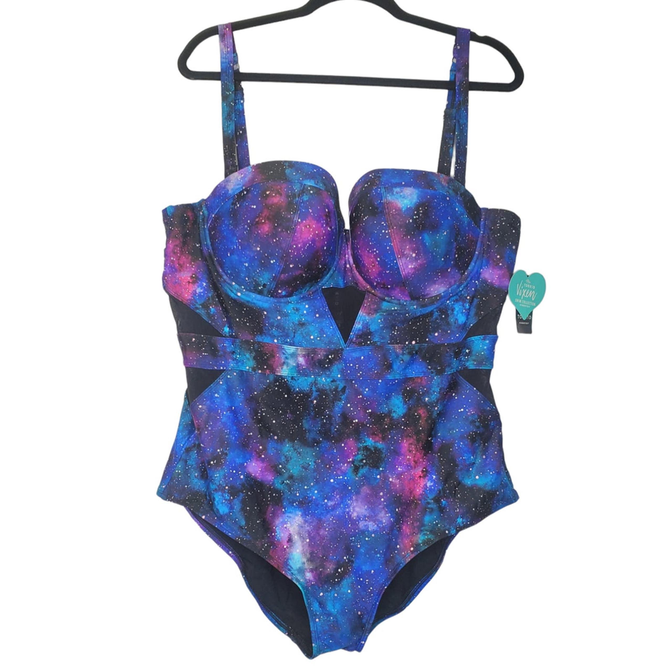 NEW Torrid 6 One Piece Swimsuit Galaxy Print Cut Out Mesh Padded Underwire