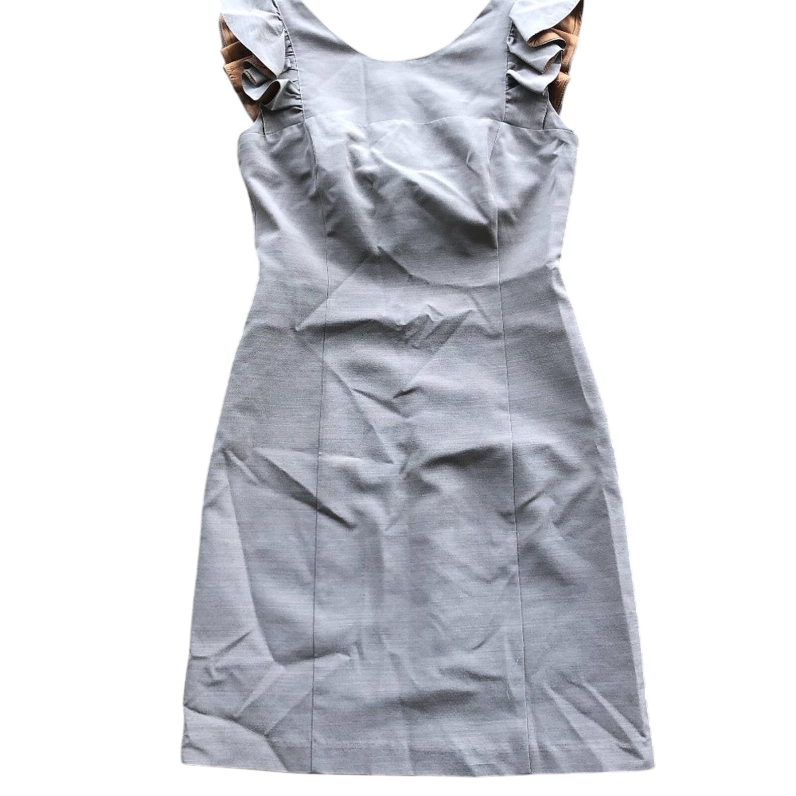 Hunter Dixon Grey Sleeveless Dress with Ruffle Shoulder Accent
