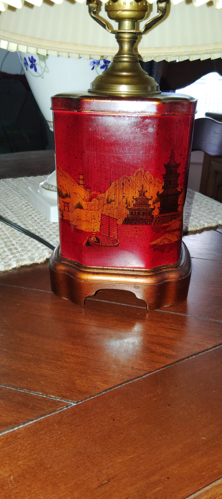 Vintage Ornate Red Tea Canister Caddy Table Lamp
