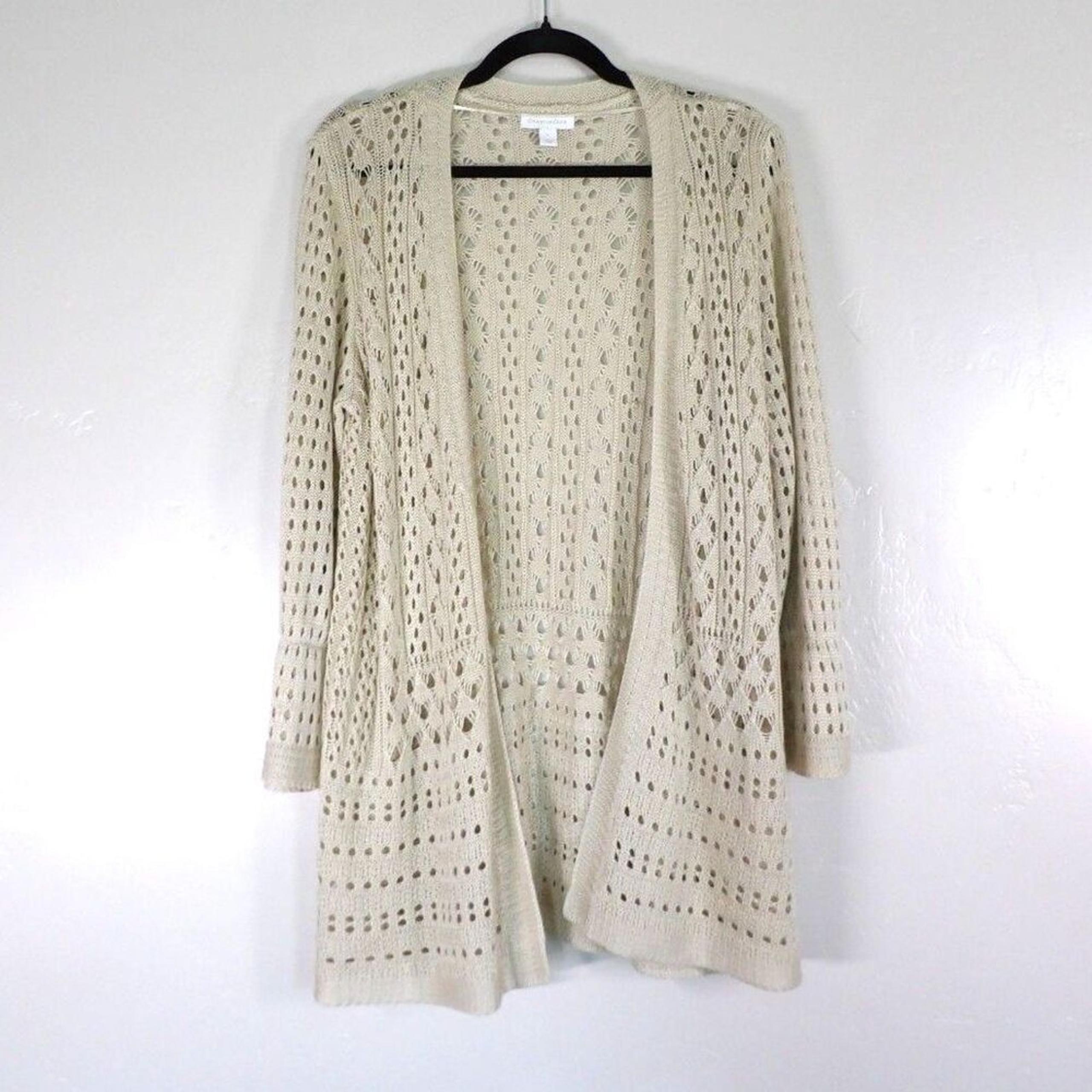 Charter Club Casual Knit Cream Lagenlook Loose fit Cardigan Sweater Womens Large