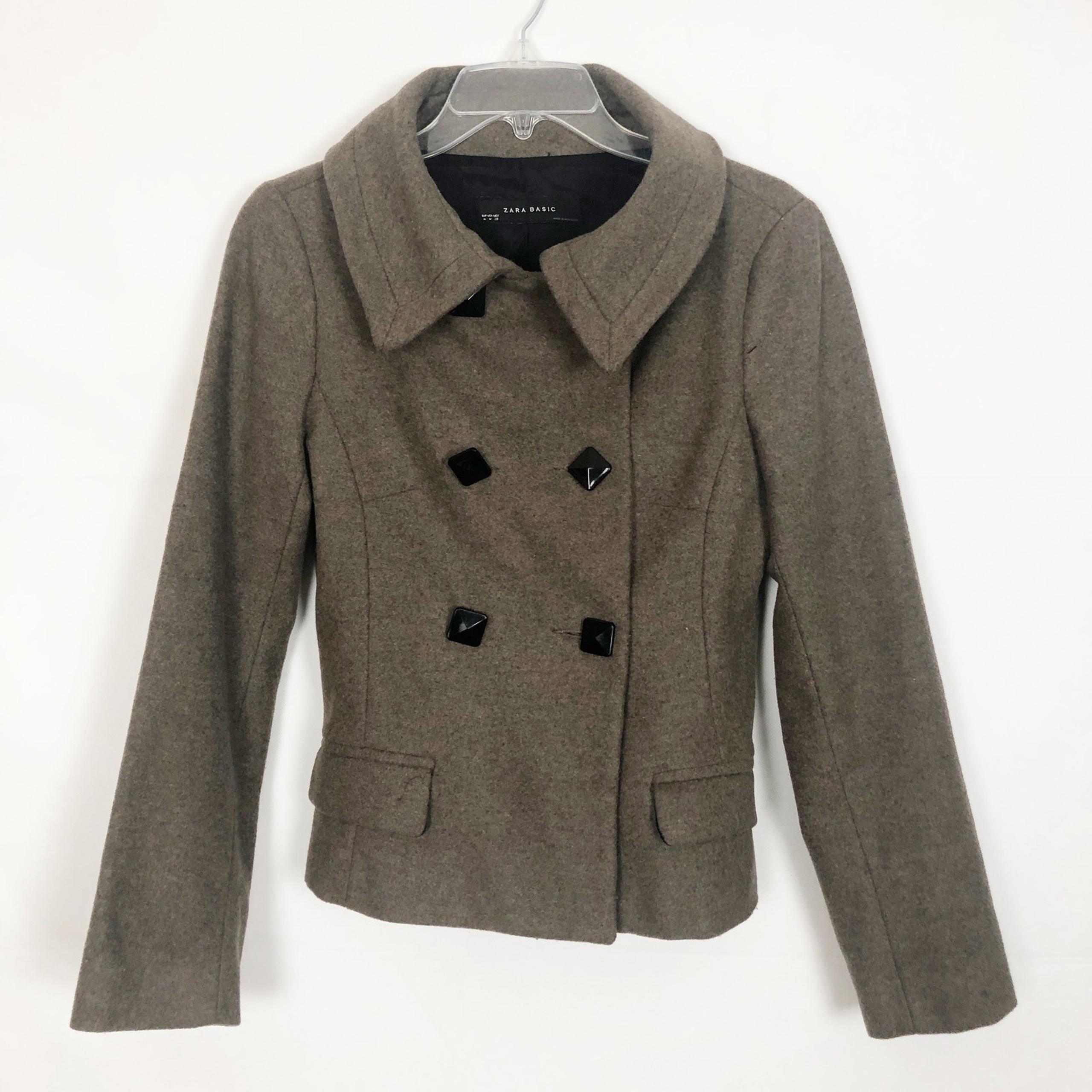 ZARA Basic Wool Blend Long Sleeve Brown Jacket/Coat