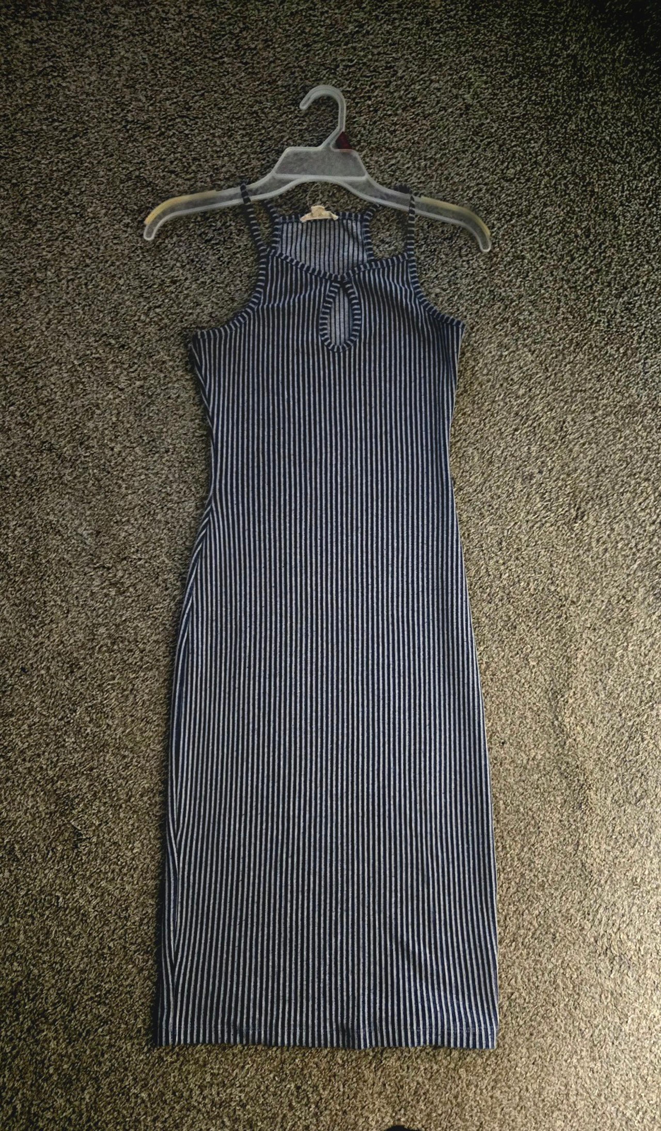 Blue and Grey Sleeveless Ribbed Halter Midi Dress