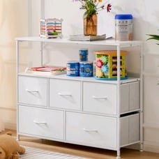 TV Stand Dresser for Bedroom with 5 Fabric Drawers Organizer Storage Closet