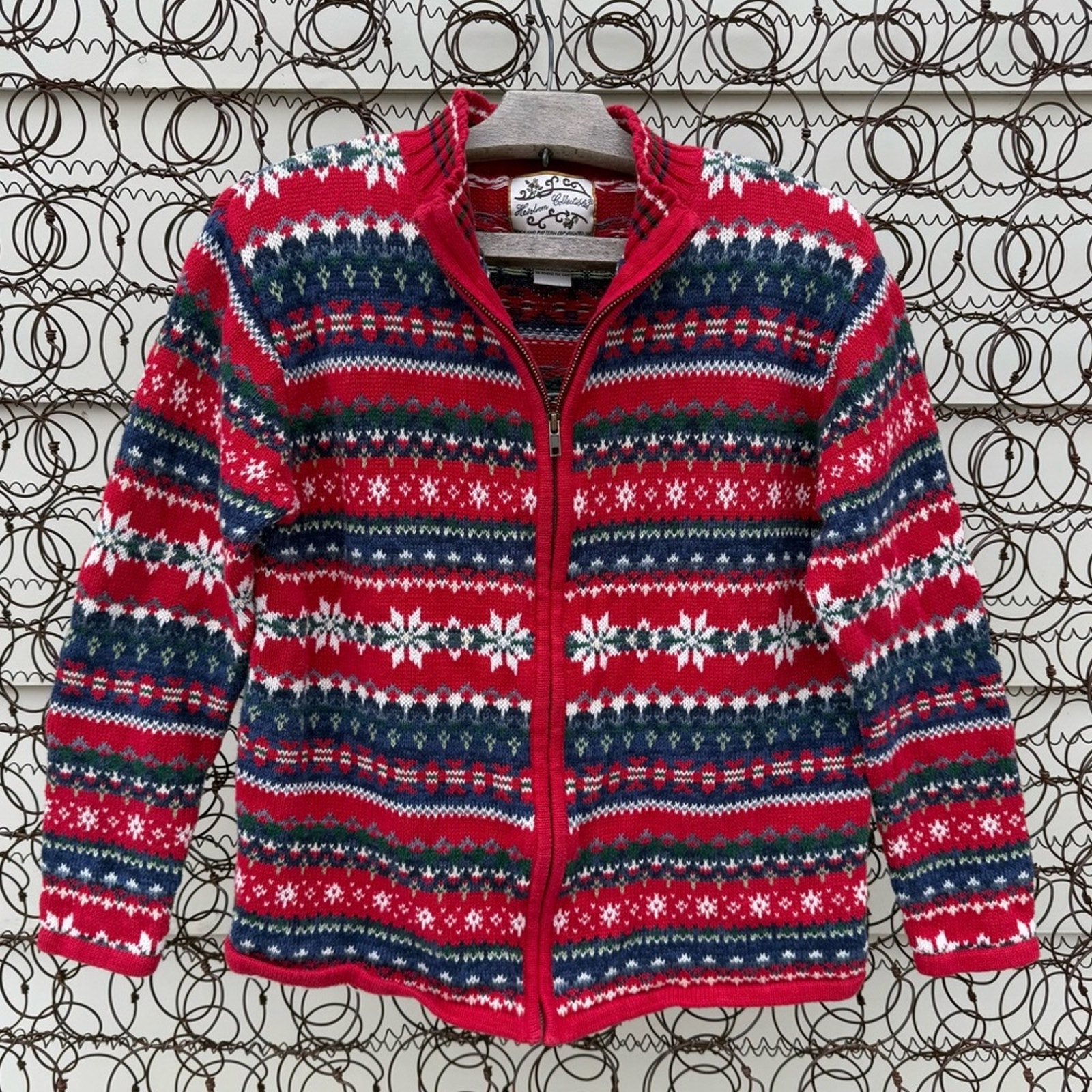 Y2K Heirloom Collectibles Fair Isle Nordic Ski Zip Cardigan Sweater Red Blue S