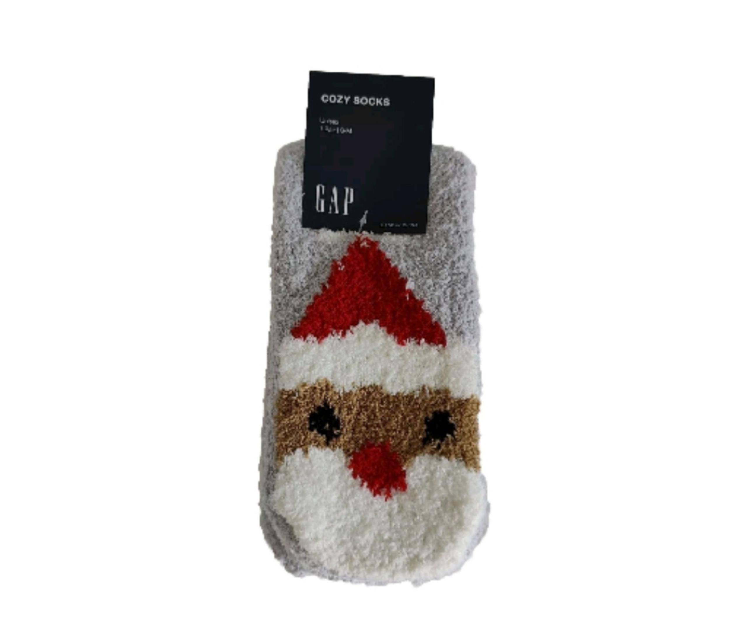 Gap Fuzzy Tan Santa Socks S / M Unisex Women Men Holiday Cozy Gift New Christmas