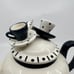 1998 Mud Pie Teapot W/Tiny Outside Mug & Saucer On Lid W/ Ceramic Serving Tray