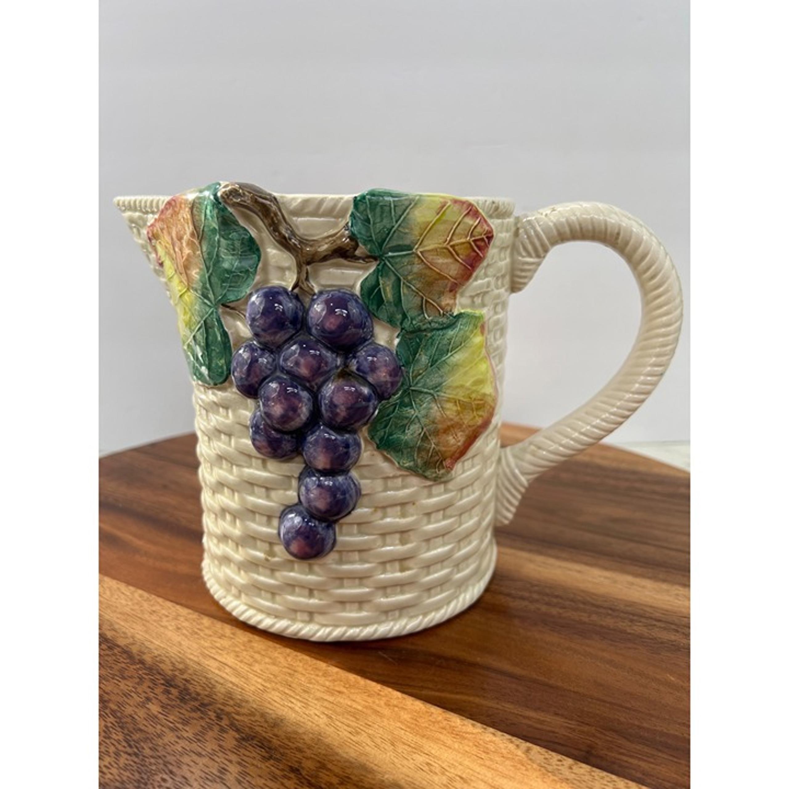 Fitz & Floyd Ironstone 1 1/2 Qt Pitcher With Grapes On a Vine
