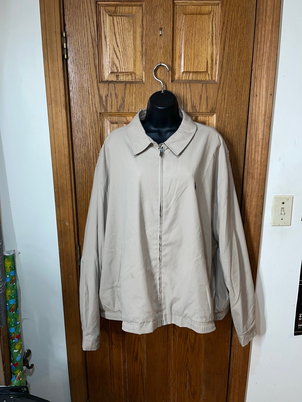Tan Polo Zip Up Jacket with Navy Checker Liner - XXL