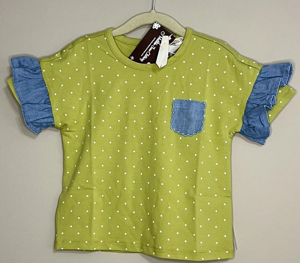NWT Matilda Jane size 4 girls Fluttery Fun Dot Print Tee green short sleeve