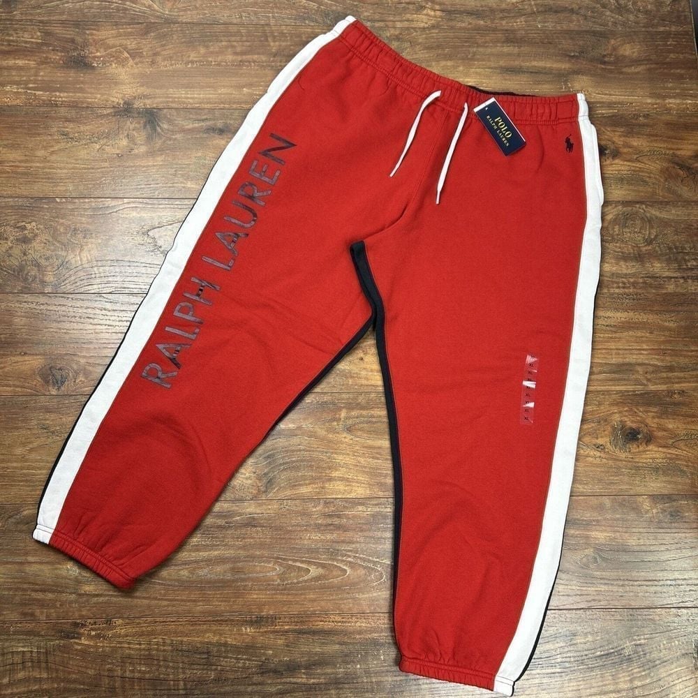 POLO RALPH LAUREN Women Red Blk Wht Colorblock Double Knit Sweatpants XL NWT