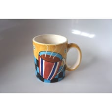 SALE!!! WHIMSICAL JAZZ CAFE HAND PAINTED MUG AND PLATE: SET OF 6