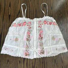 NWOT Free People Floral Embroidered White Bohemian Cotton Camisole Top Women LG