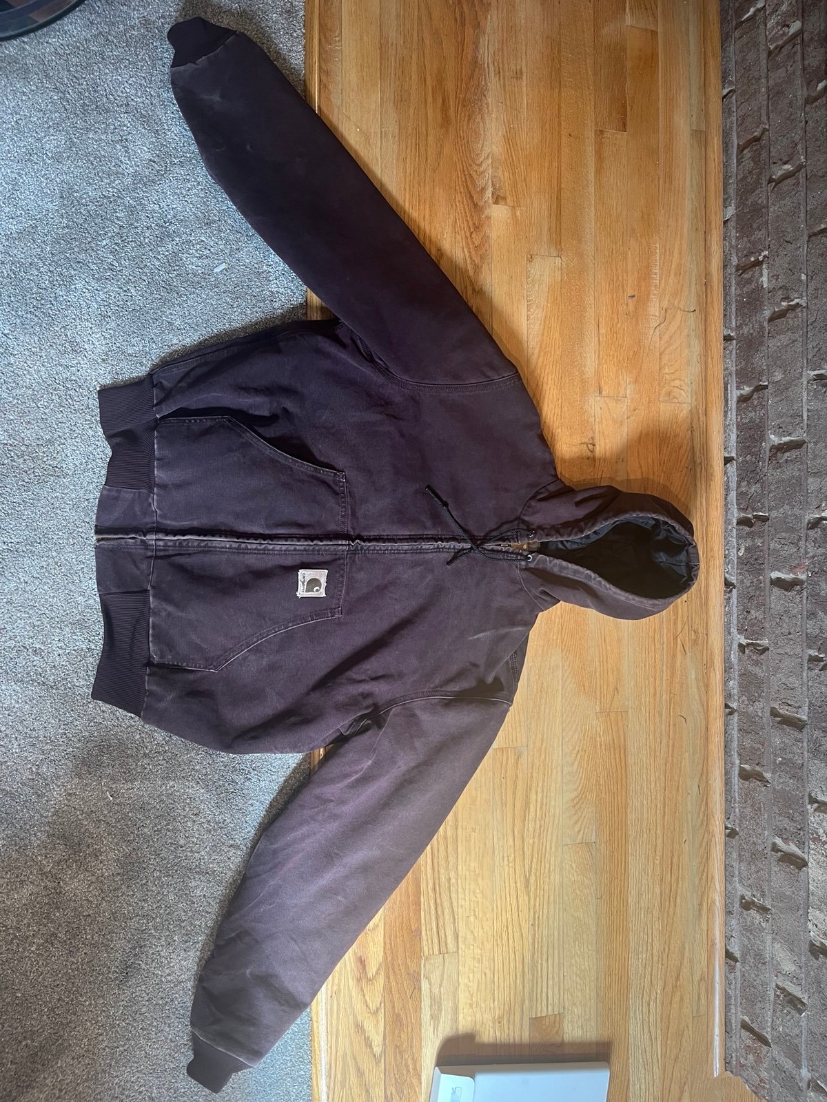 vintage carhartt j06 brg sandstone active jacket in burgundy size large