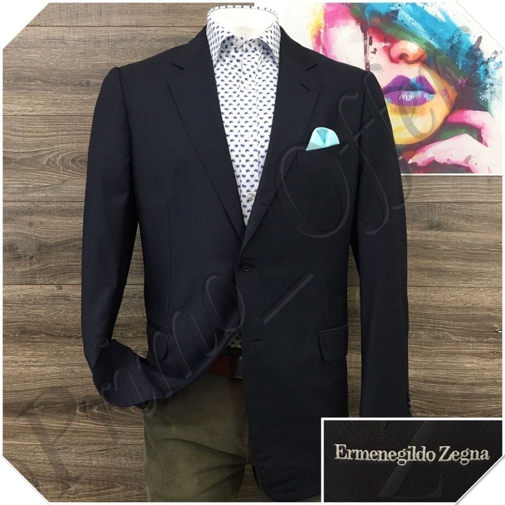 Ermenegildo Zegna Mens Suit Jacket Blazer Sport Coat Size 44L Casual Wool Suit