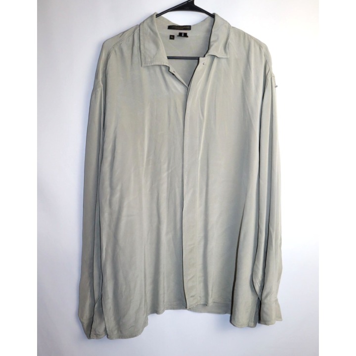Donna Karan NY SZ XL EUC 100% Silk Light Olive Green Long Sleeve Button Up (Berg