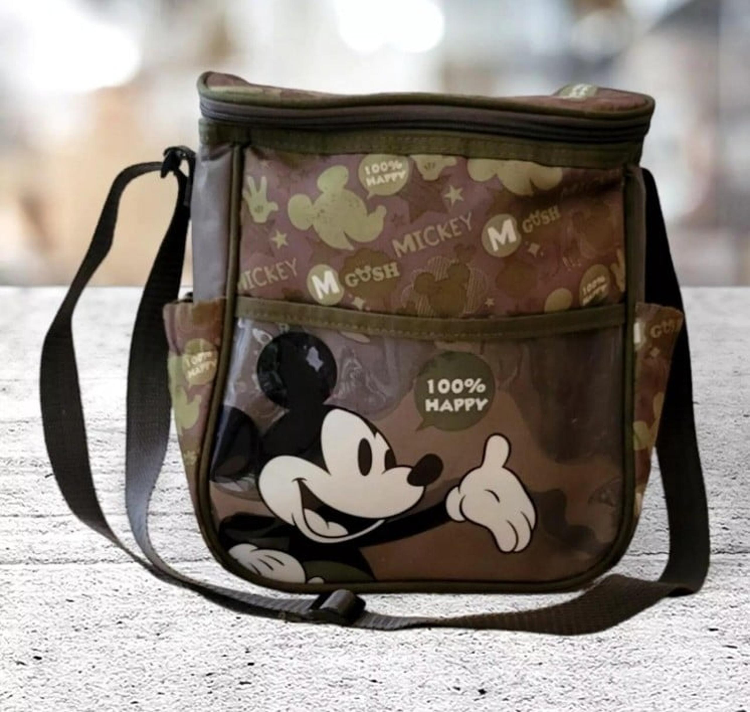 Disney Baby Mickey Mouse Camo Green  Bottle Pockets Zip Shoulder Crossbody Bag