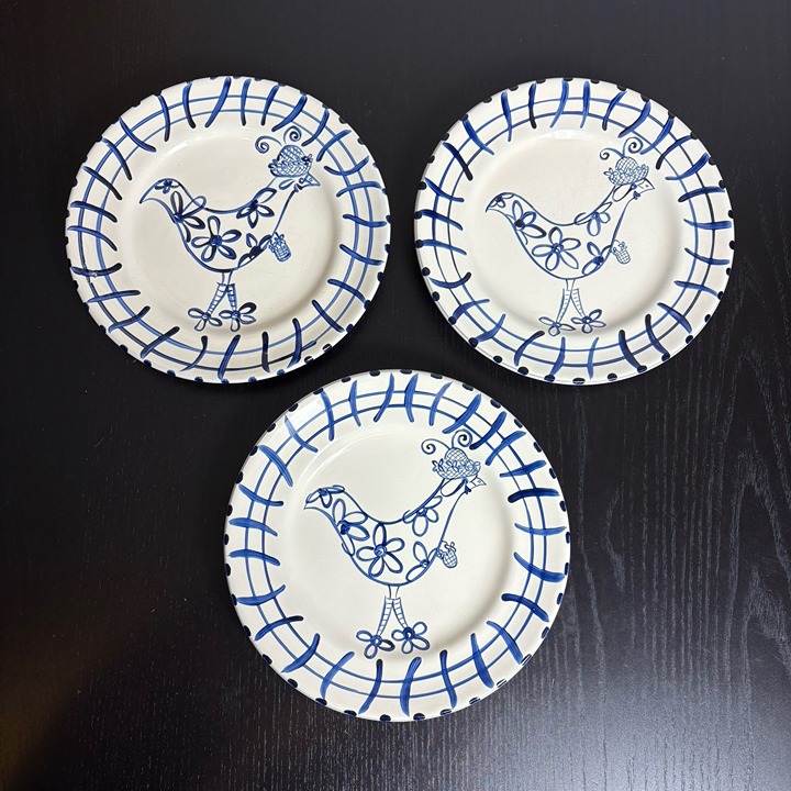 Vintage Present Tense Pottery Four Sisters Daisy Salad/Side Plates Chicken Hen