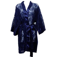 Victorias Secret Gold Label Short Kimono Lace Robe One Size Blue Satin Vintage