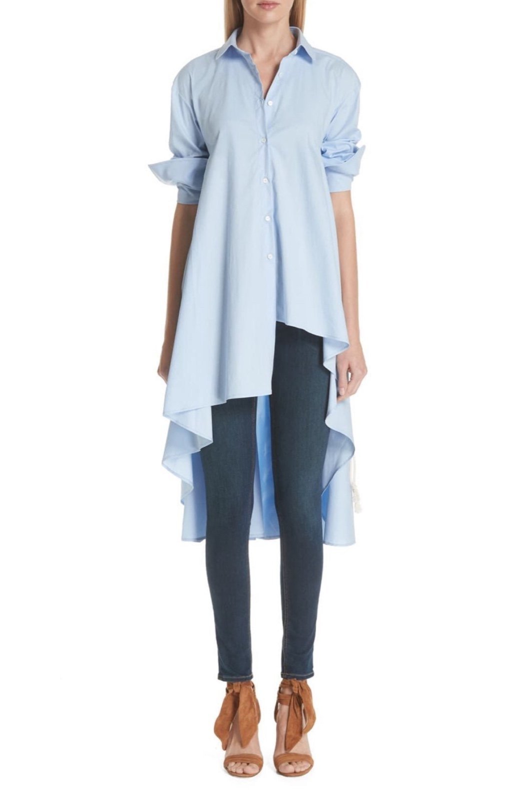 NWT Palmer//Harding Sequel Poplin button down high low blue Shirt sz 4 small