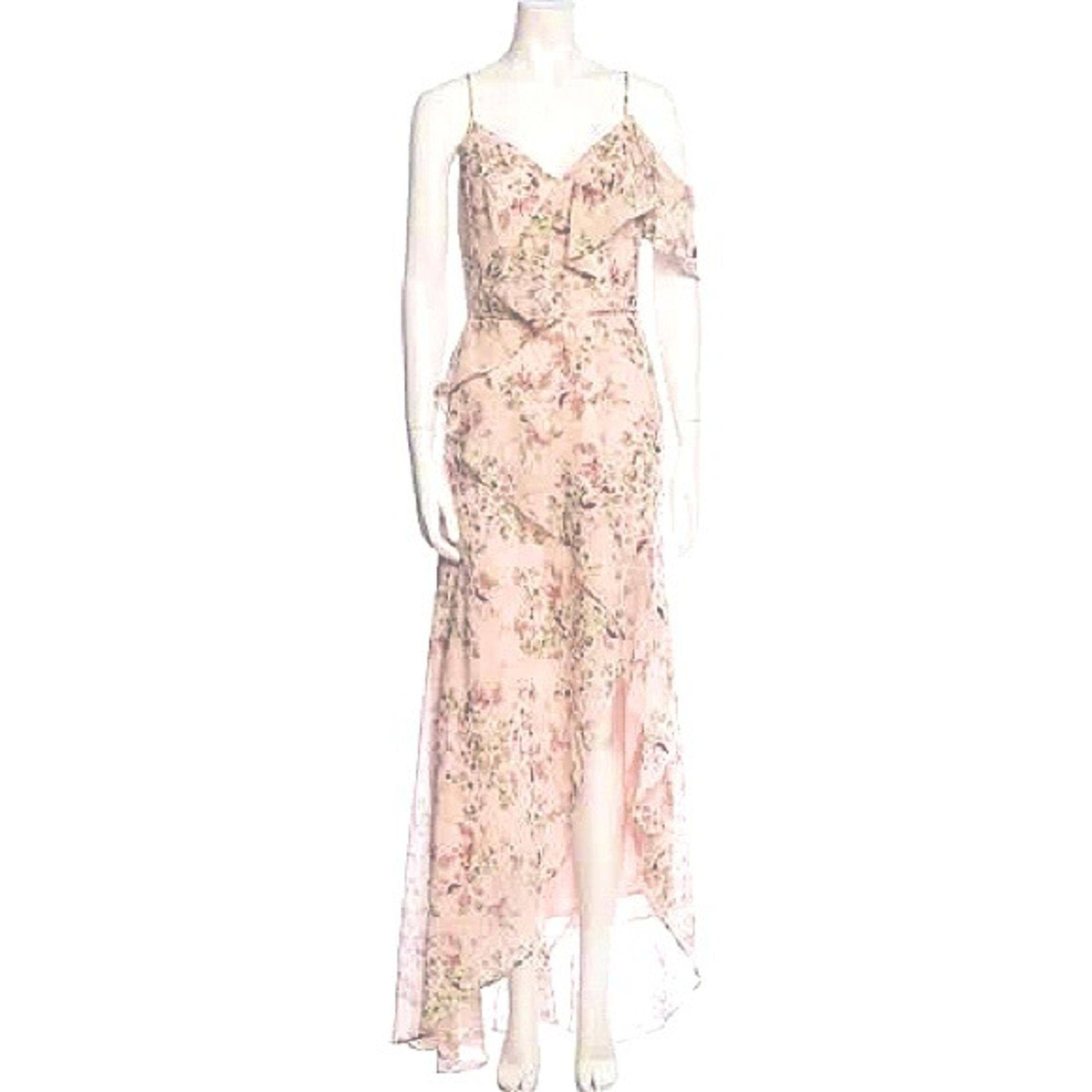 NWT VERA WANG White Women’s Pink Floral Spaghetti Strap Ruffle Gown Size 10