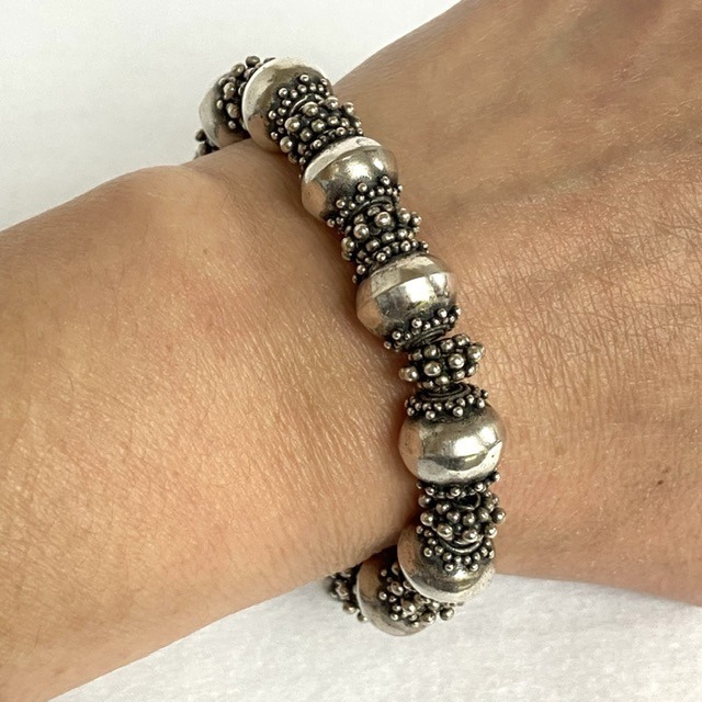VTG Sterling Silver 925 Chunky 12MM Bench Bead Beaded Ball Bracelet 7.5 46g