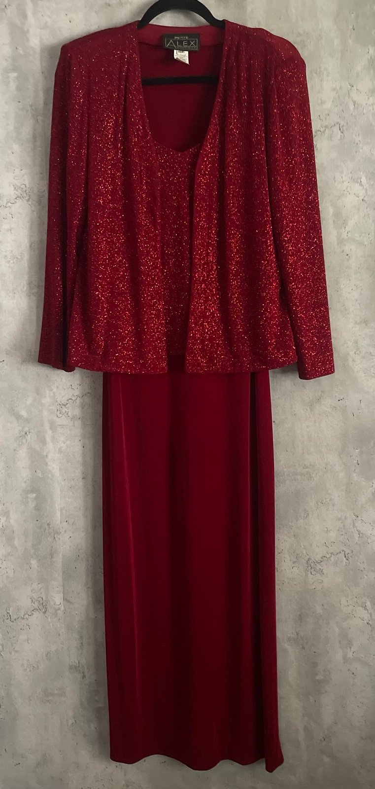 Alex Evenings Womens Evening Gown 2pc Dress/Jacket Red Sparkle Suit Set Sz10P