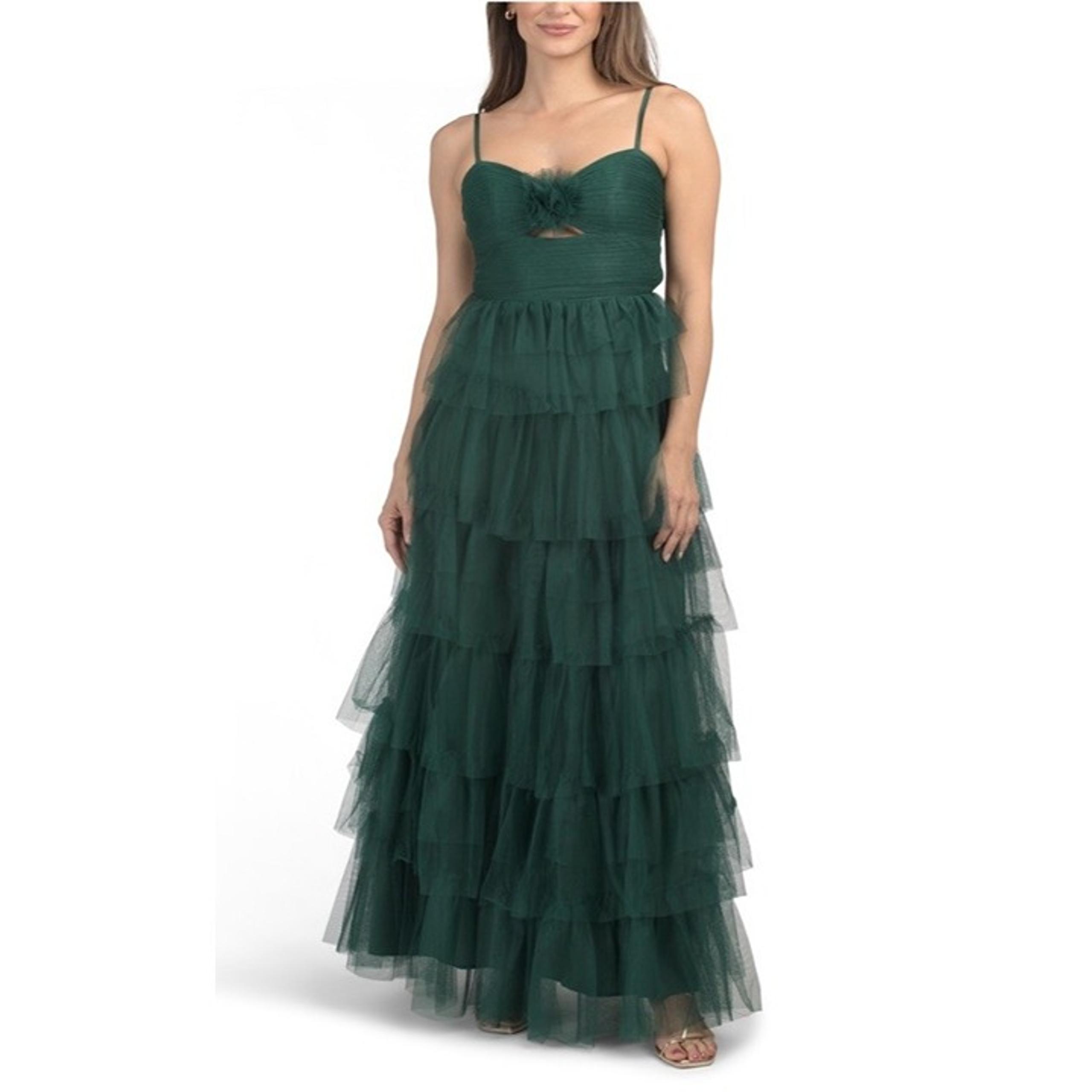 Blondie Nites Prom Dress Women's Dark Green Ruffled Juniors A-Line Maxi Sz 7