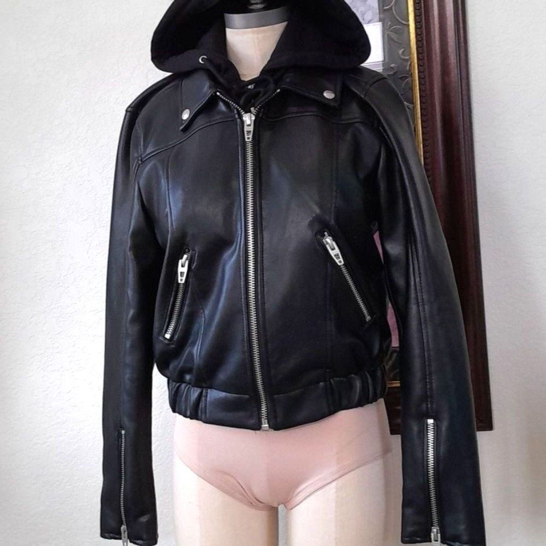 BlankNYC Combo, hooded Sweater & Faux Leather Jacket