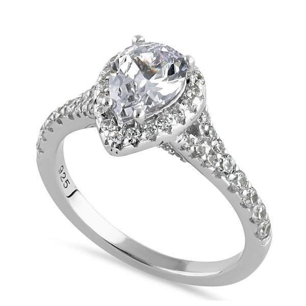 Elegant Victorian Pear Cut Halo Clear CZ Engagement Silver Ring Size 6 New