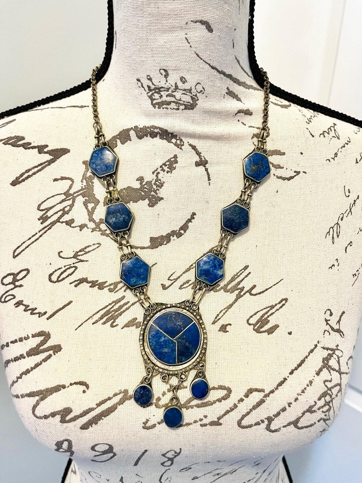 Exquisite Turkmen Antique tribal lapis lazuli large Statement necklace, EUC