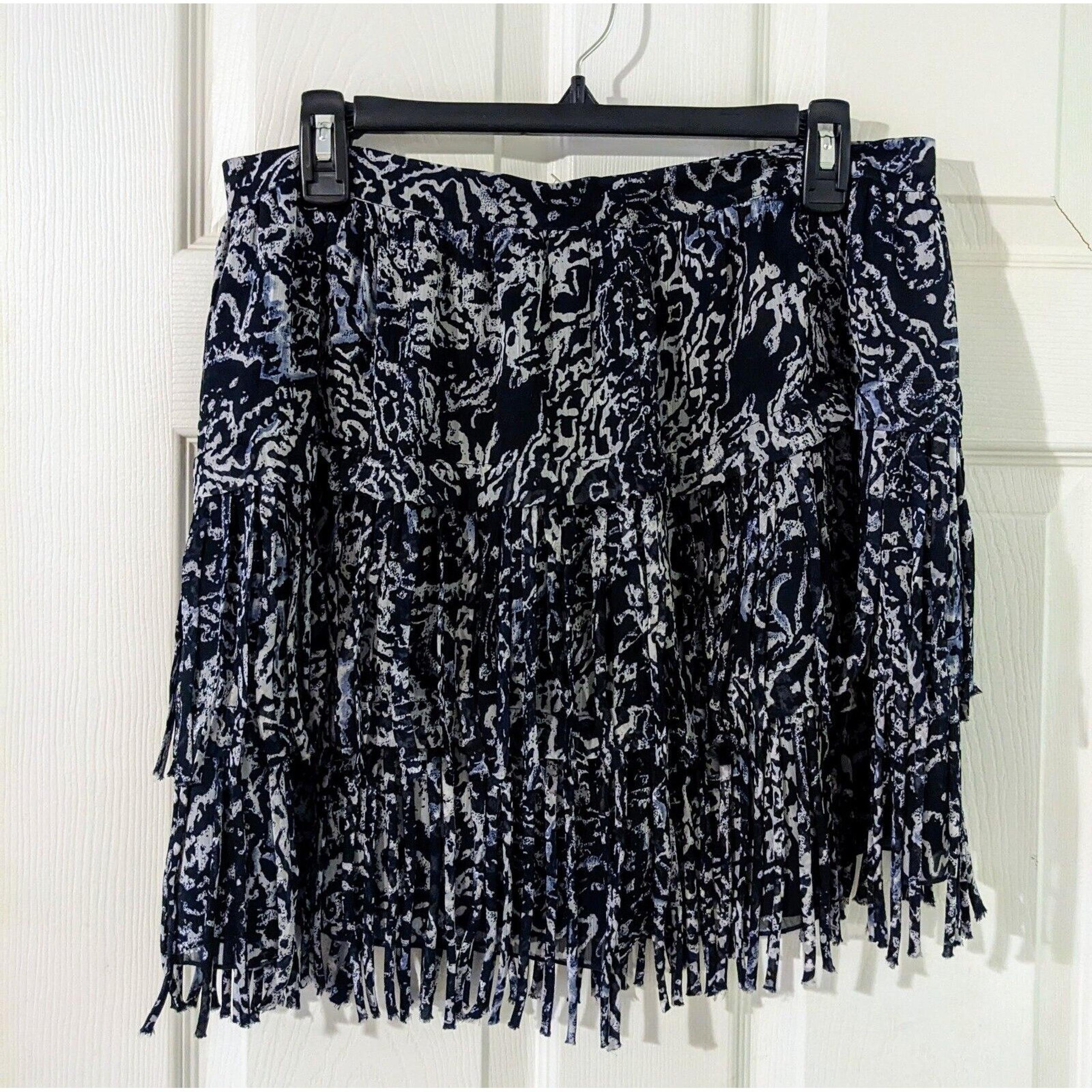 DKNY Women's Blue White Fringe Mini Skirt Sz. Medium
