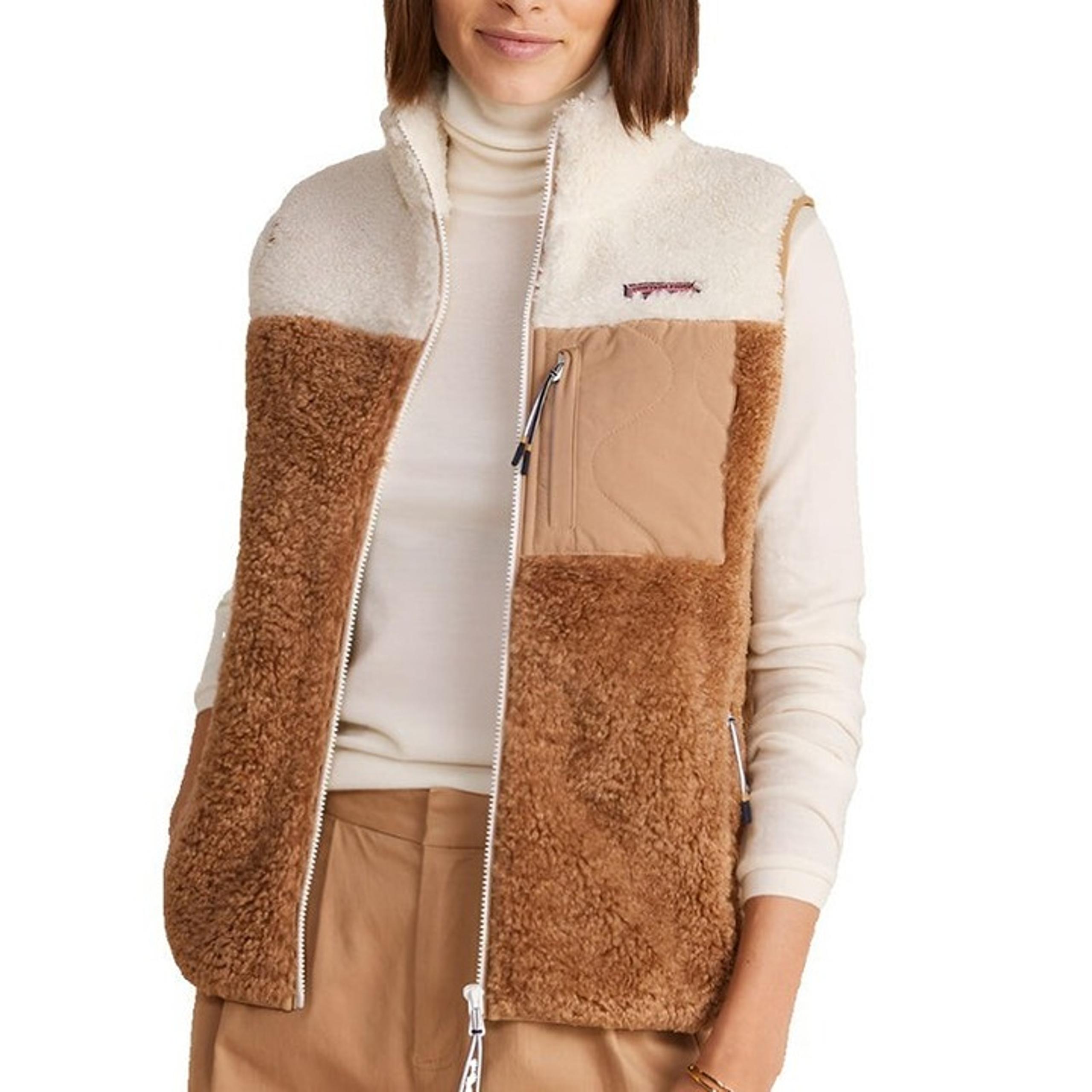 Vineyard Vines SuperShep Vest Womens Large Tan And Cream