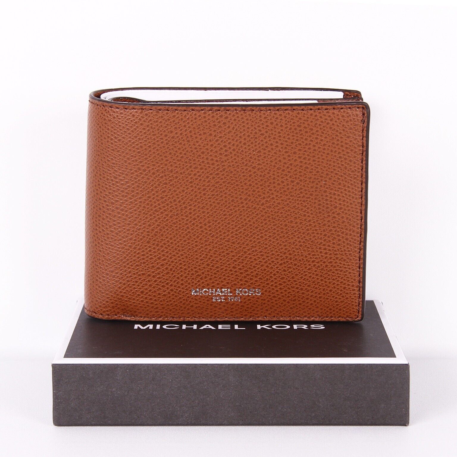 Michael Kors Warren Men's Leather Slim Billfold Wallet - Luggage Brown NWT