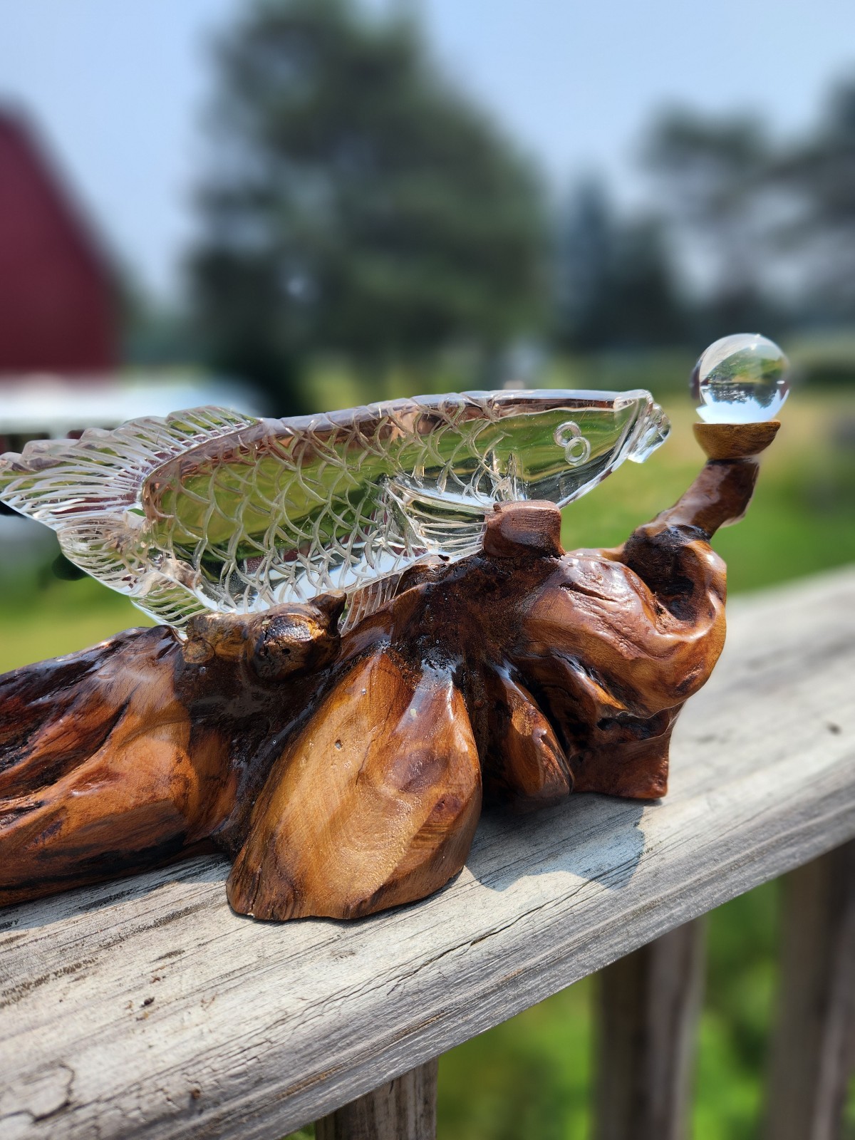 Smokey Quartz Fish with Wooden Base