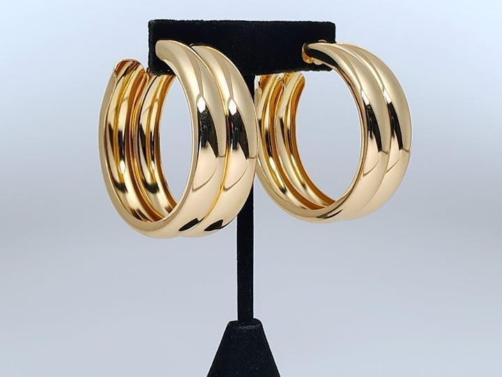 14K Gold Large Chunky Double Row Hoop Womens Earrings Ladies 14 K Silver Jewelry