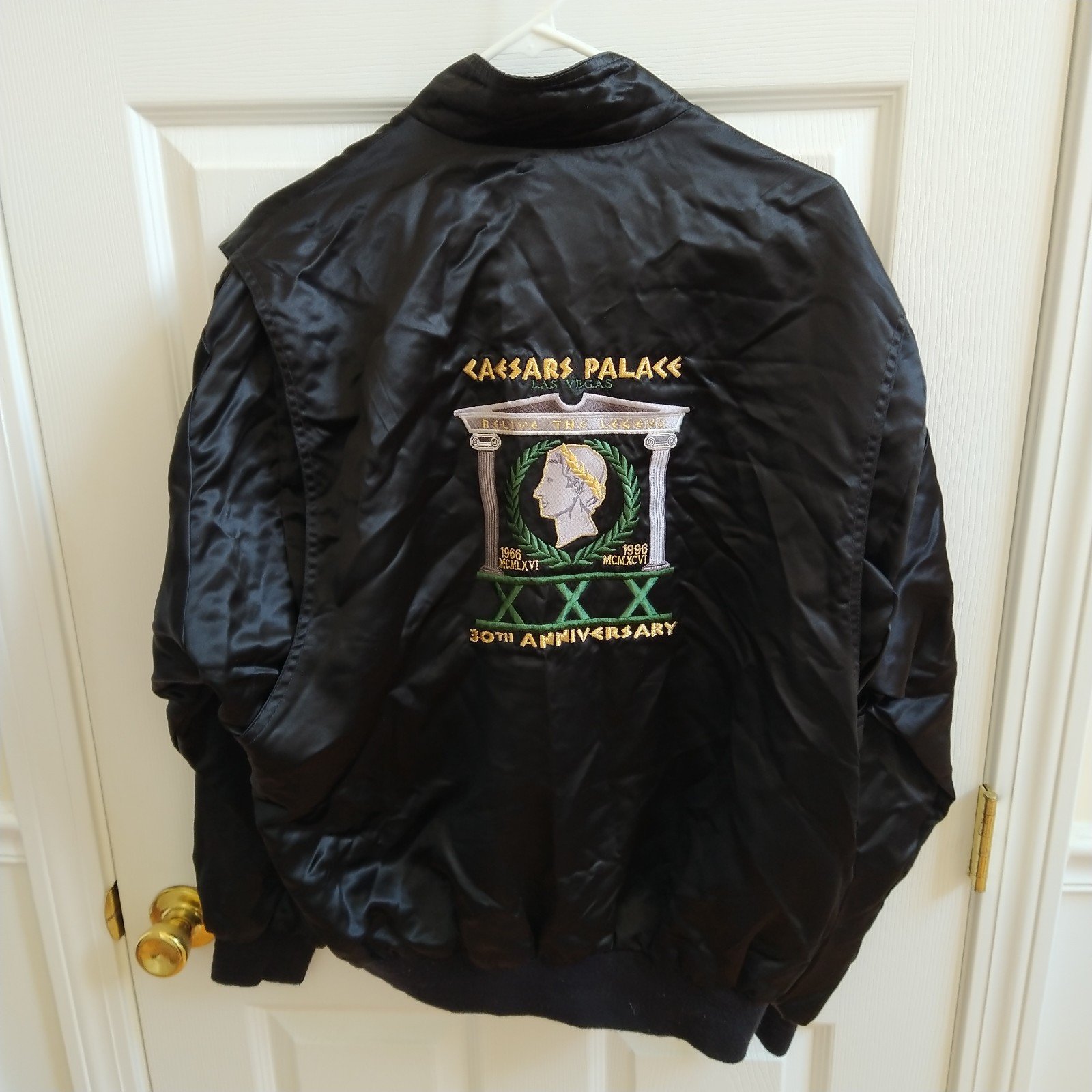 Vintage Caesar's Palace 30th Anniversary Satin Bomber Jacket Black Men's Size L