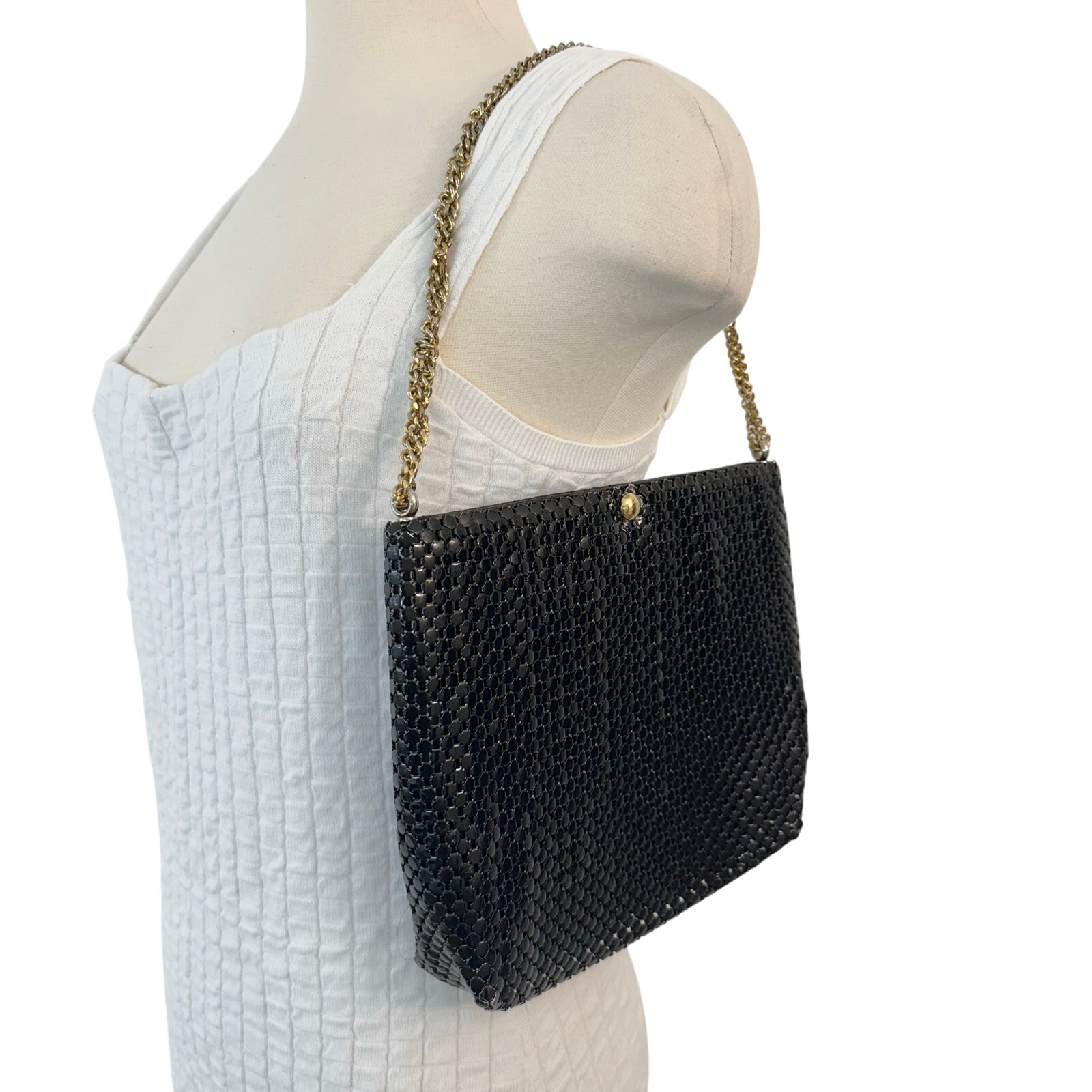 Whiting and David Metal Mesh Black Shoulder Bag Clutch Convertible Strap