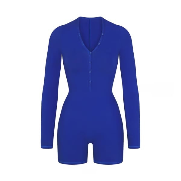 BNWT Skims Cotton Jersey Henley Onesie Romper Cobalt XS SOLD OUT!