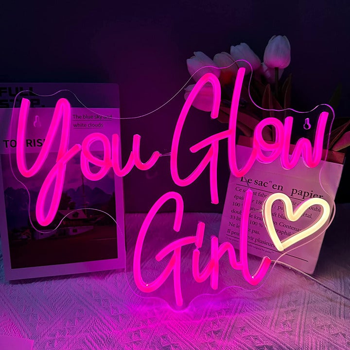 You Glow Girl Neon Sign For Wall Decor Neon Lights for Bedroom, USB Powered Ligh