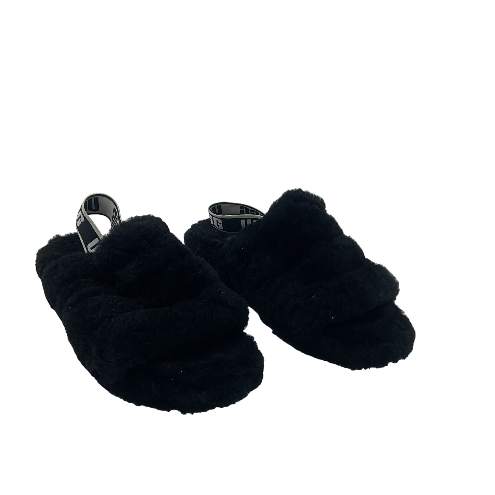 Ugg Women's Shearling Black Fur Slide Slippers Size 8 Preowned