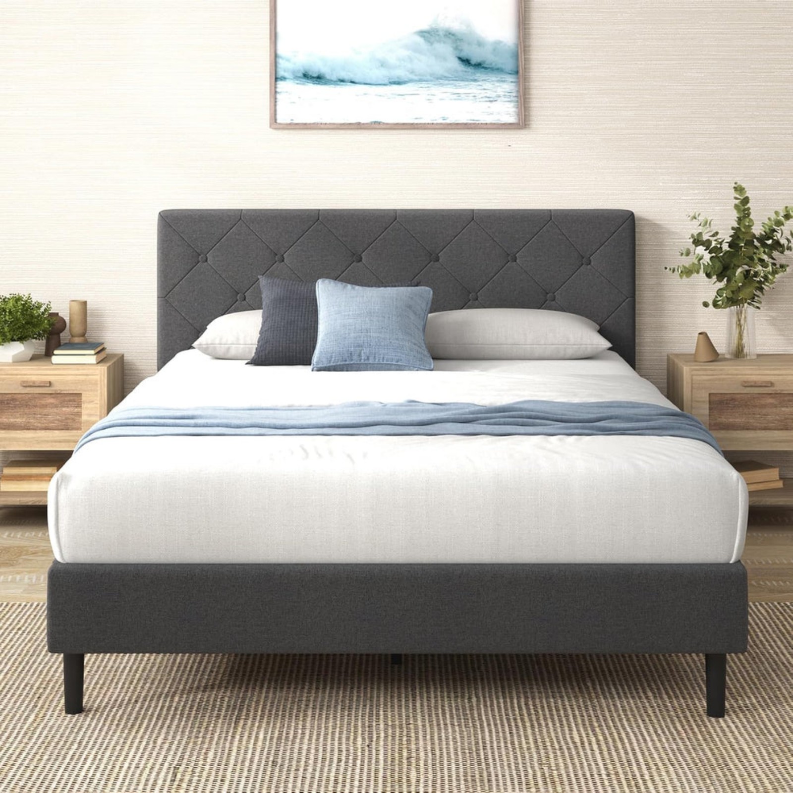 ZINUS Queen Shalini Upholstered Platform Bed Frame with Headboard (Bq440)