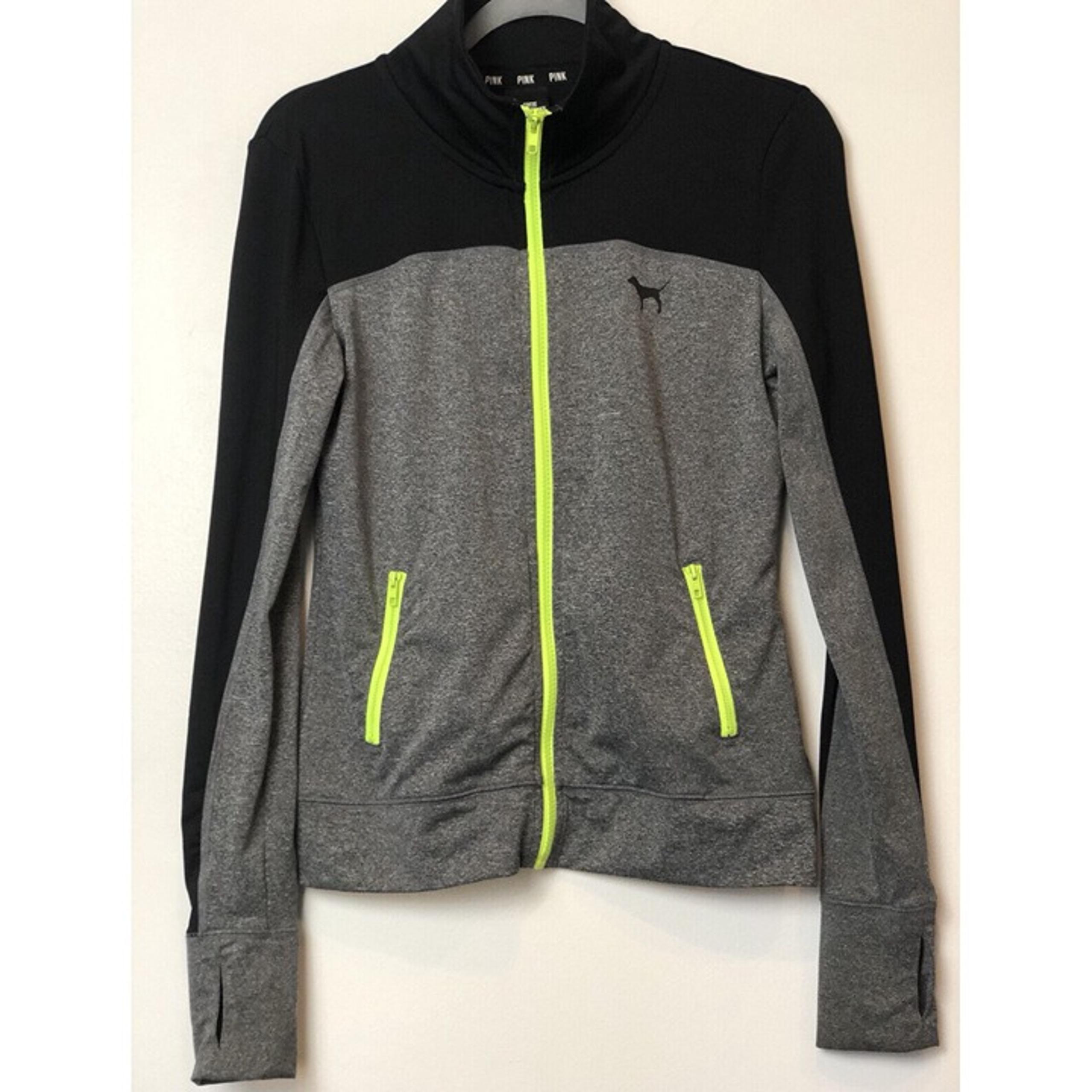 Pink Victorias Secret Jacket Women XS Black Gray Long Sleeve Full Zip Athletic