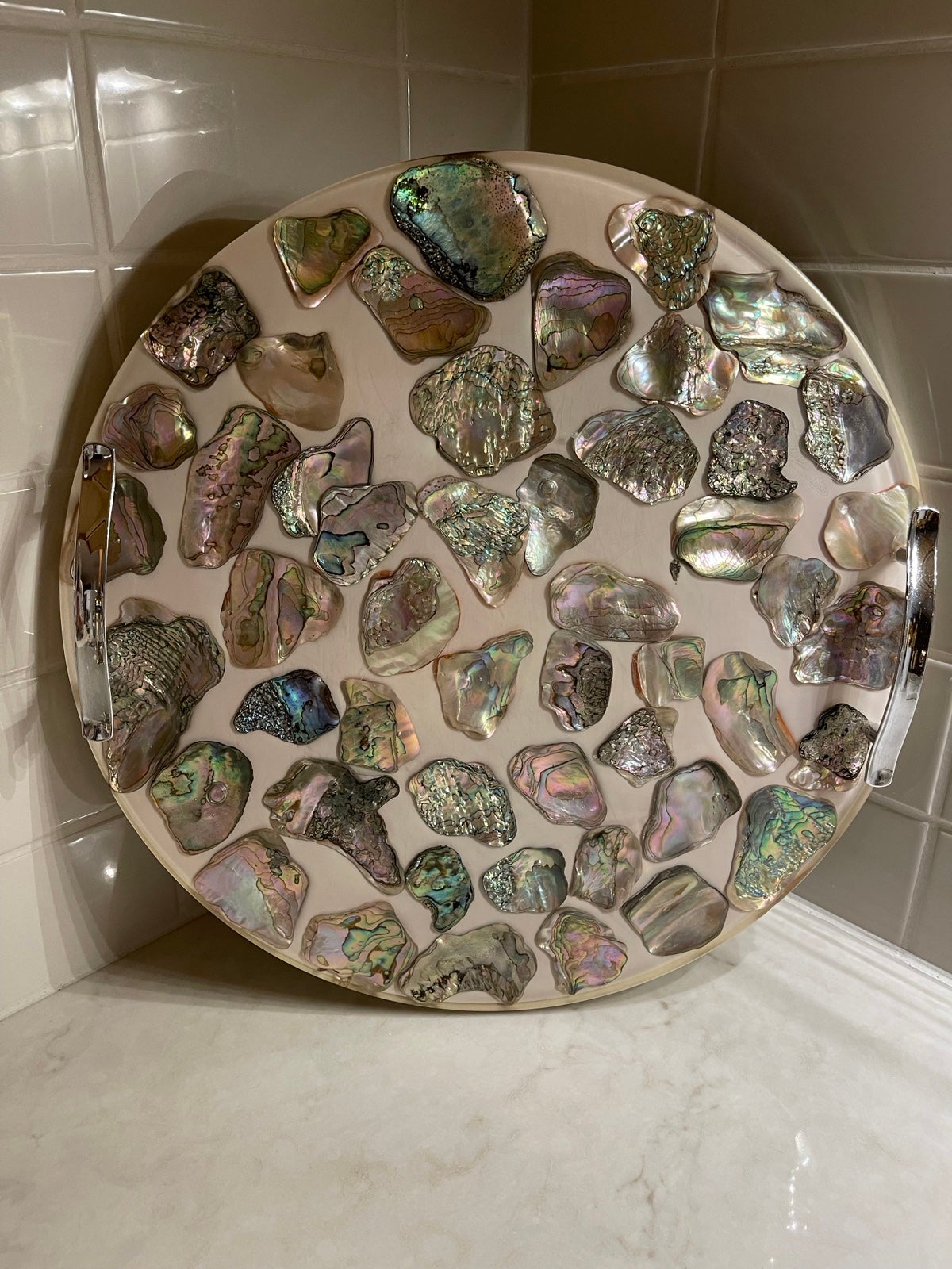 MCM Lucite Serving Platter Vintage Abalone Shell Tray