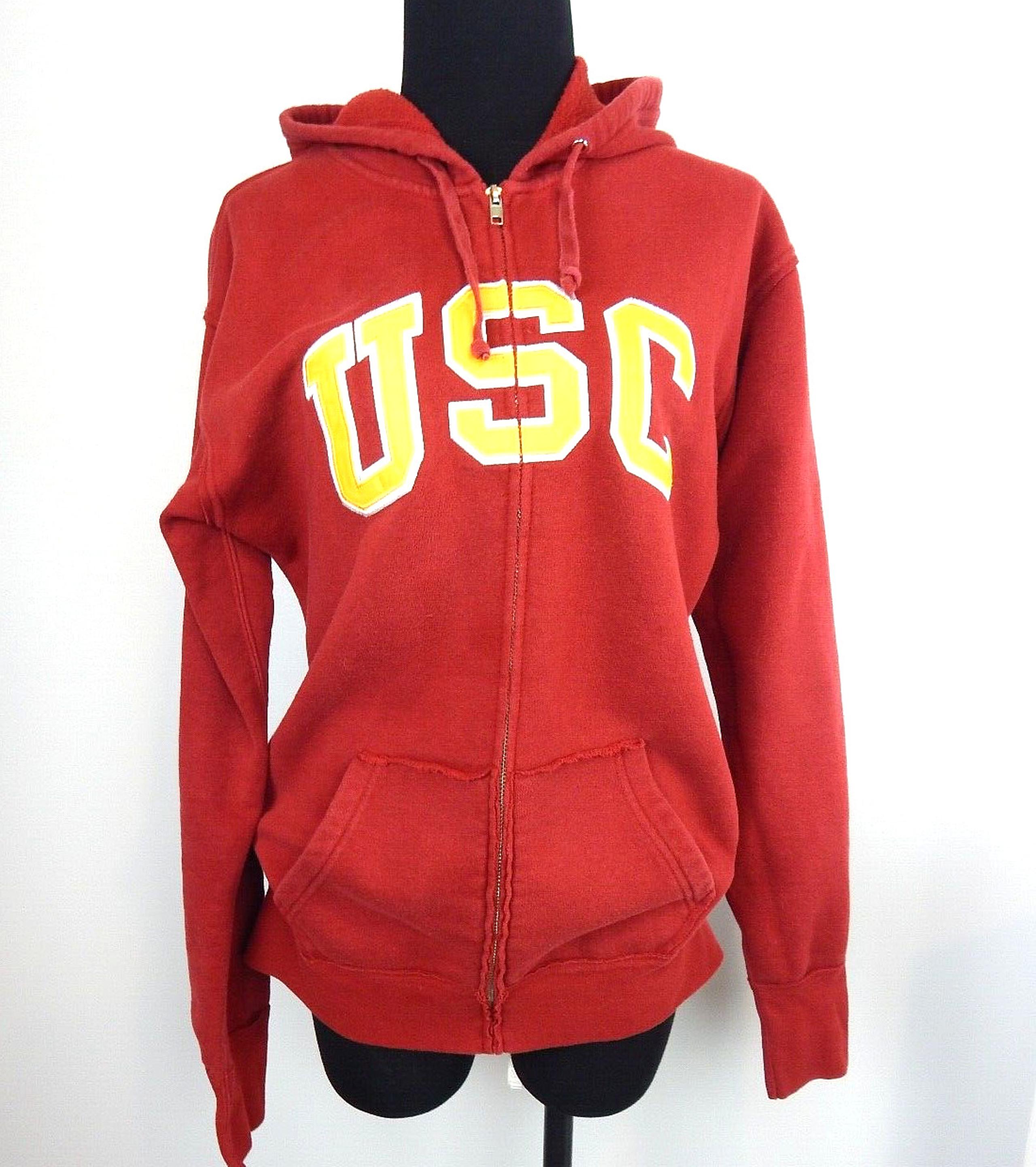 USC Hooded Full Zipper Vintage Sweatshirt Embroidered Logo Heritage SZ L - EUC