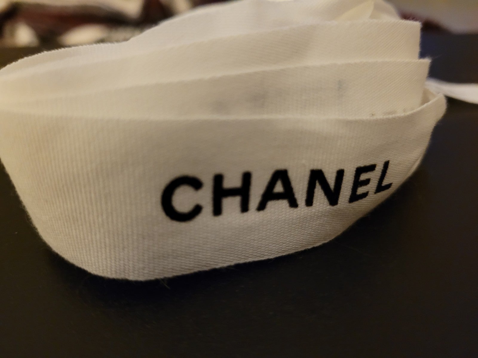 Chanel Black and White Ribbon Gift Wrap Present Packages Hair Tie approx 110 in
