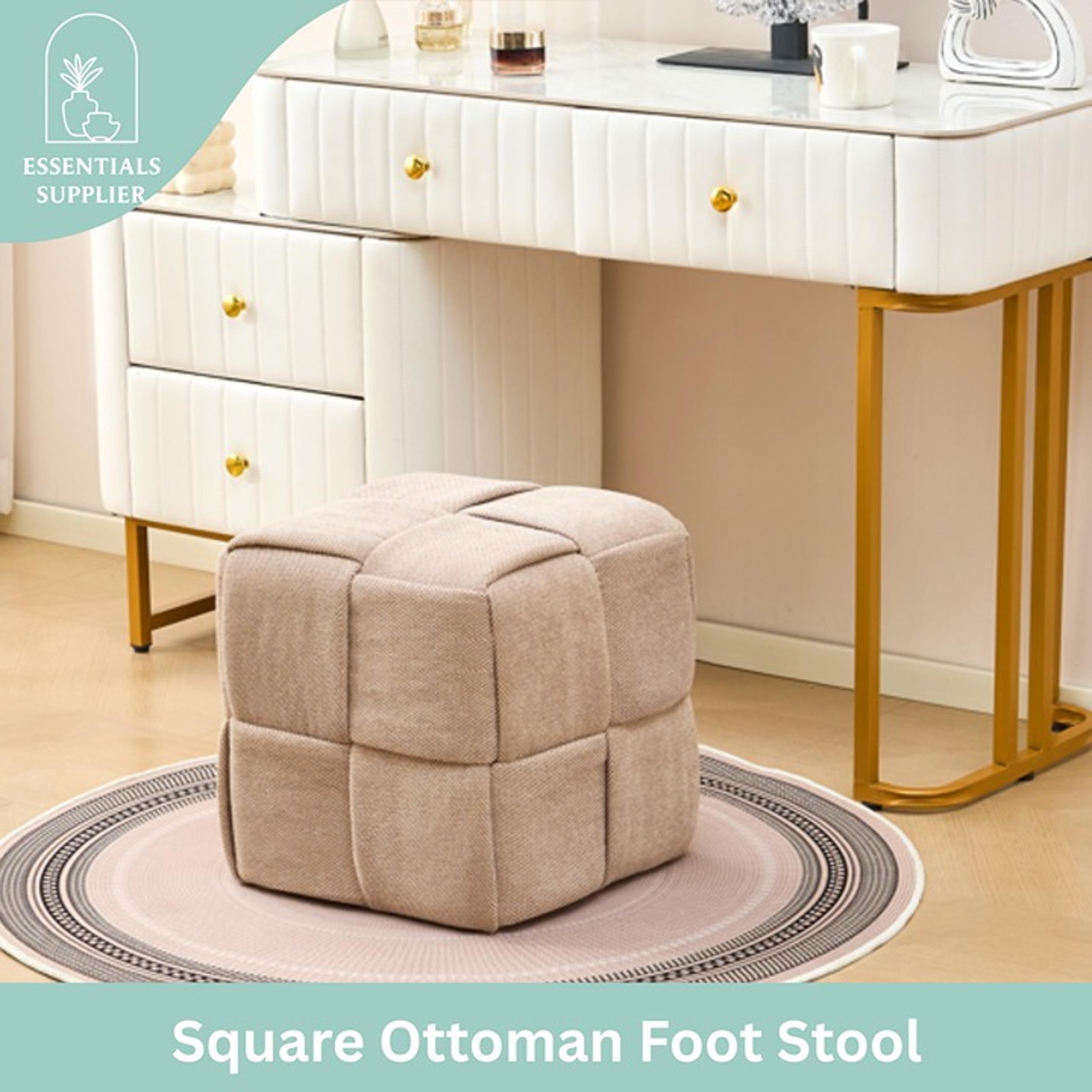 Brown Corduroy Ottoman Vanity Stool – Square Footrest for Bedroom & Entryway