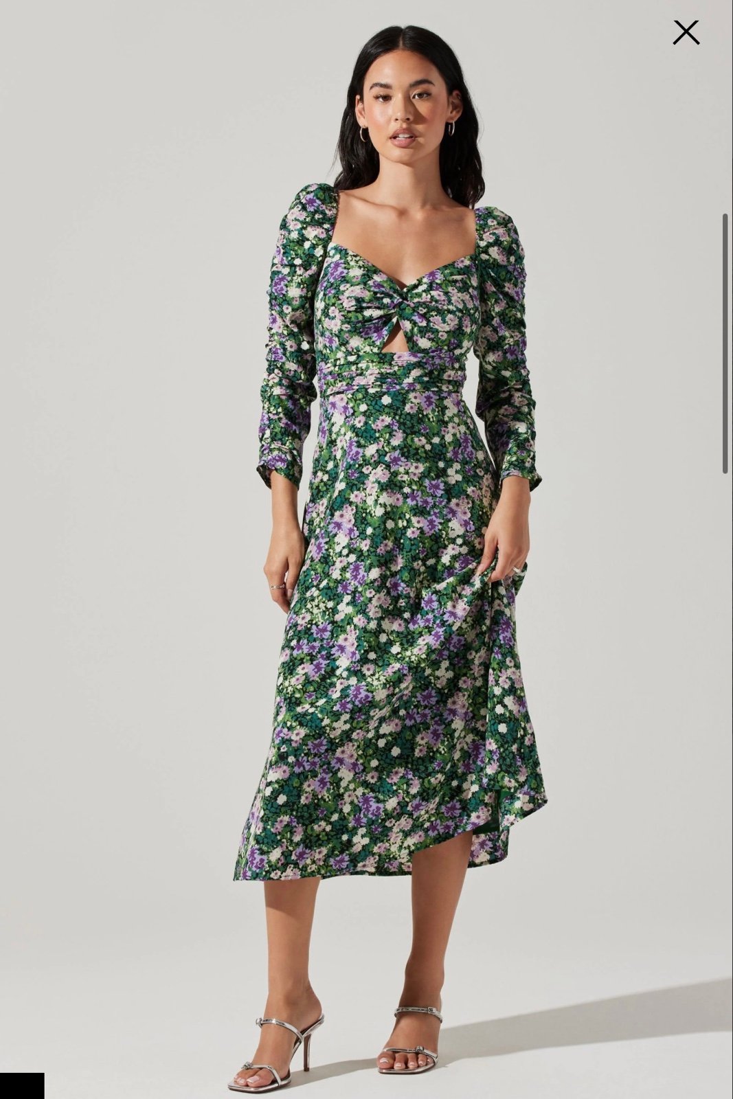 NWT ASTR FLORAL LONG SLEEVE TWIST KEYHOLE FRONT MIDI DRESS