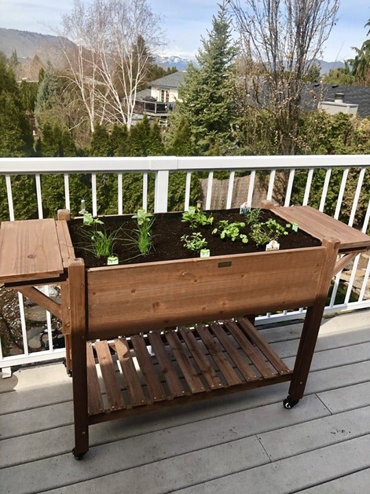 NEW Mobile Elevated Planter Box, Raised Garden Bed with Wheels, Pre-Stained